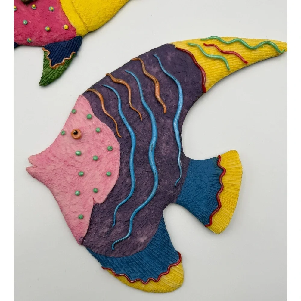 2 Pc Vtg Neon Resin Fish Wall Hangings Decor Fun Retro Tropical Ocean Beach